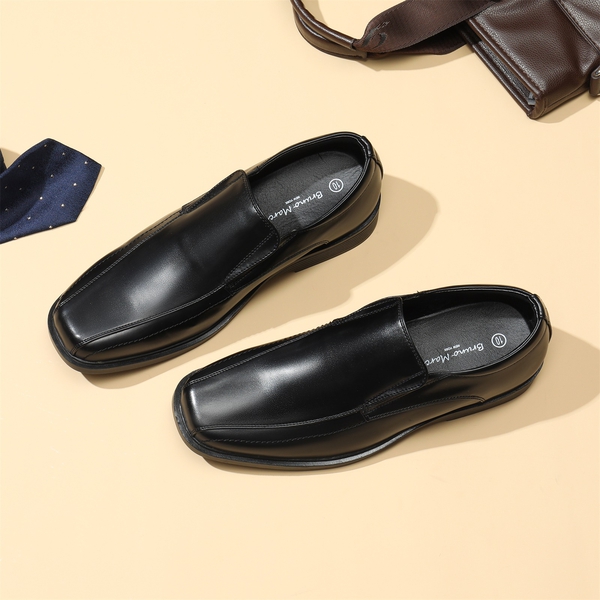 Men's Classic Square Toe PU Leather Loafers - BLACK - 8